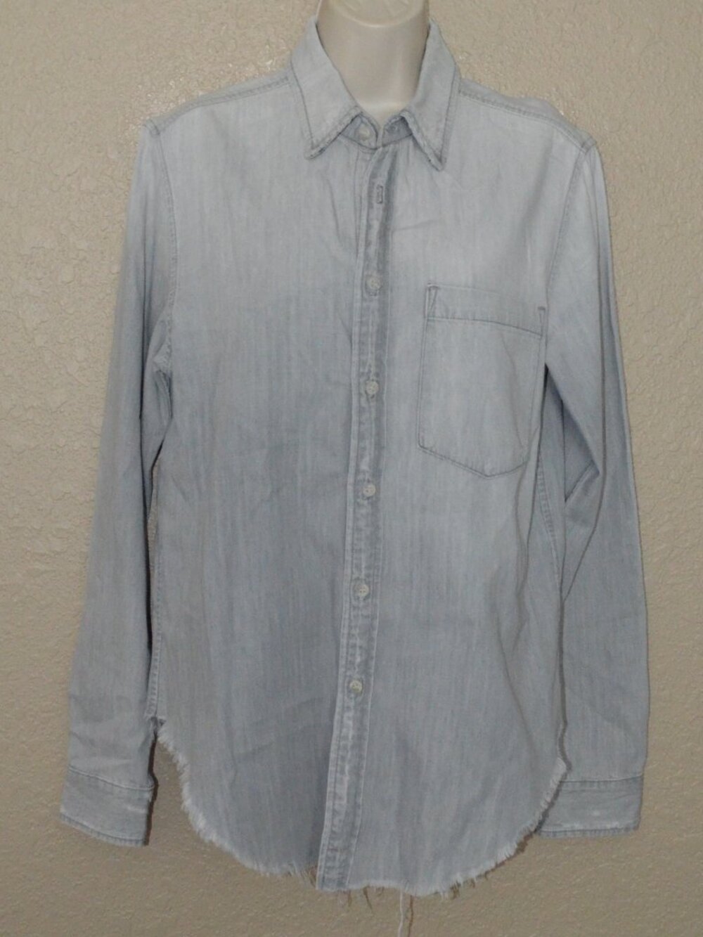 $325 Sz M Mother Don't Lose Your Shirt The Fog Gray Destroyed Long Sleeve Blouse